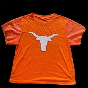 University of Texas Austin Longhorns orange tshirt with sequin sleeves